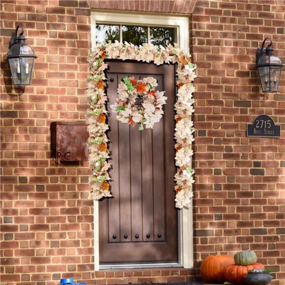 2 Pack Fall Leaves Garlands, 6Ft Autumn Leaves Decor with Pumpkins for Home - Picture 4 of 7